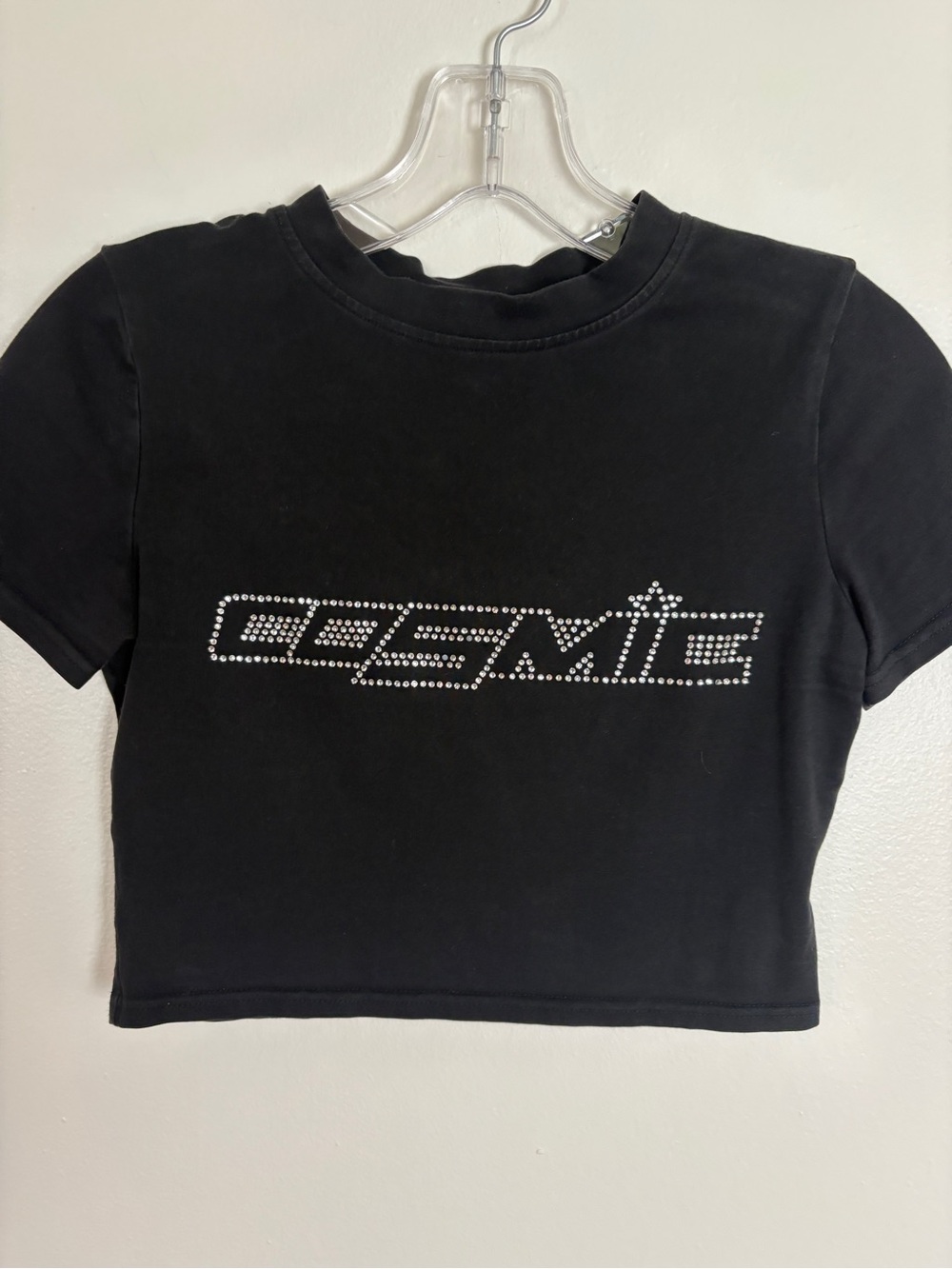 VTG Y2K “Cosmic” Black Rhinestone Crop Top